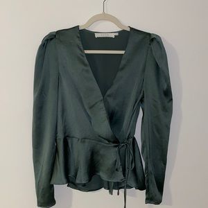 Green satin blouse